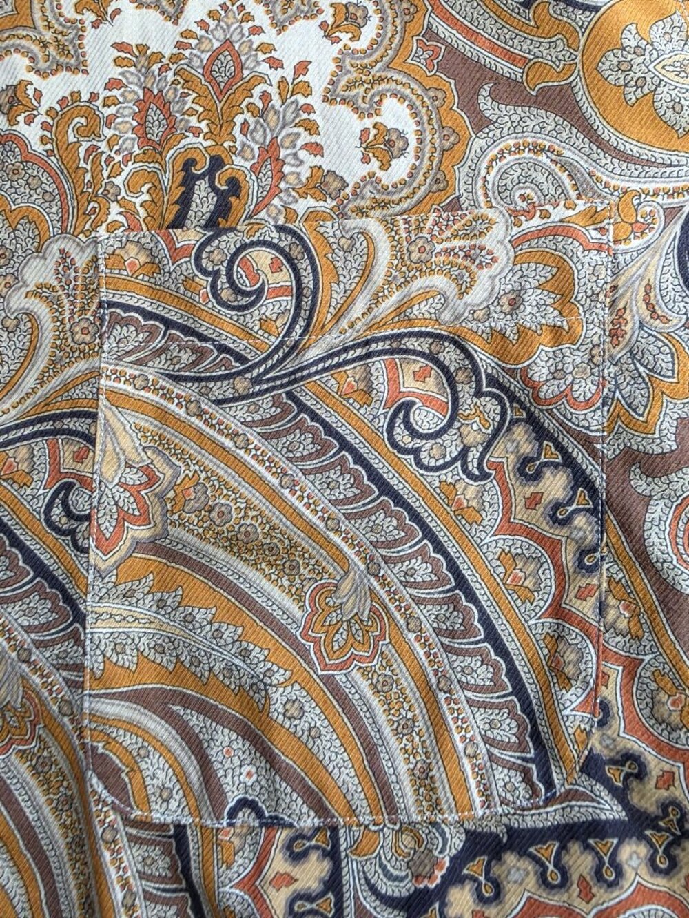 Ermenegildo Zegna Mens Large Paisley Shirt 100% Cotton Brown Gold Long - Picture 5 of 11